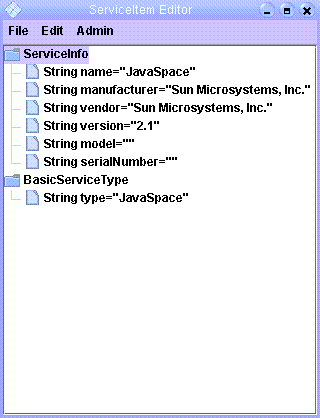 Picture of the ServiceItem editor with all items expanded.
